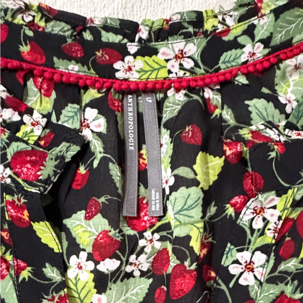 Anthologie Wild Strawberry Patch Ruffle-Sleeve V-Neck Mini Dress Womens Size: LP - Picture 13 of 16